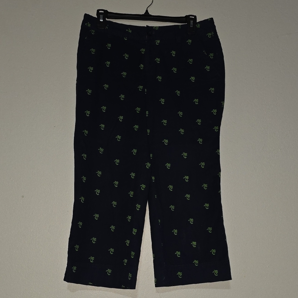 Lilly Pulitzer Navy Capris with Green Palm Print